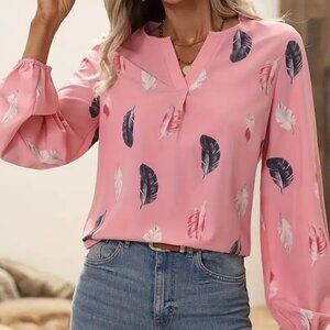 Pink top with feather design - NEW- 2XL